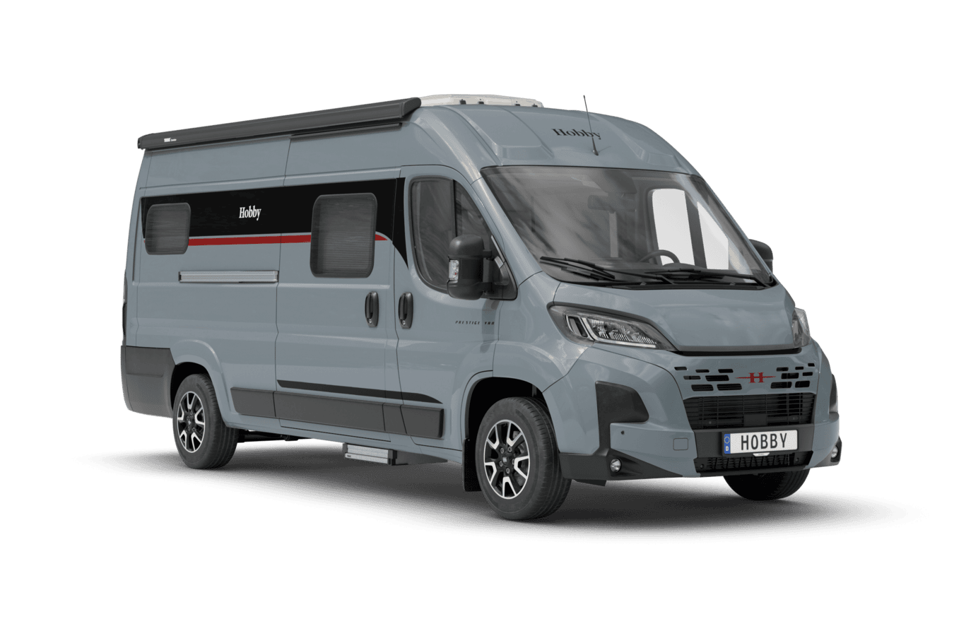 Hobby prestige campervan grå med röd stripe och takfönster