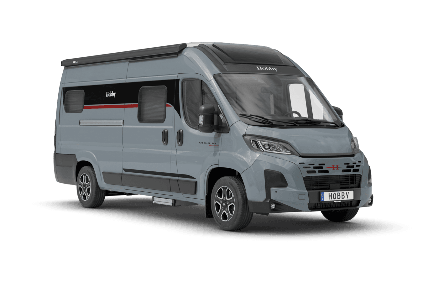 Hobby prestige campervan grå med röd stripe och takfönster