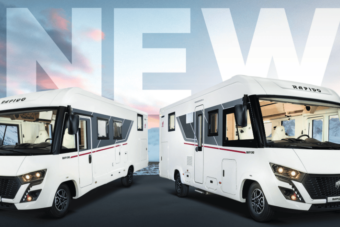 Nyhetsbild på två husbilar 8 och 80 serie Rapido